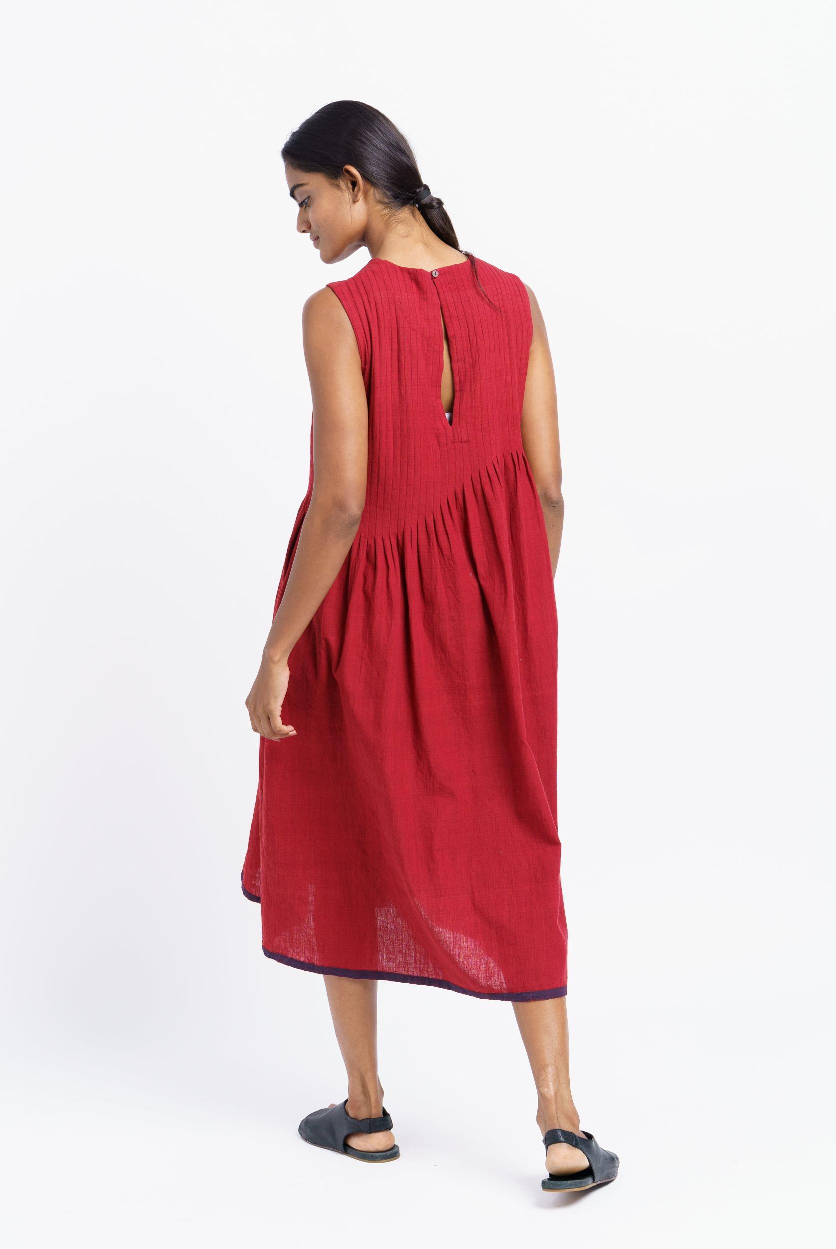 Red pleated midi dress Product Image