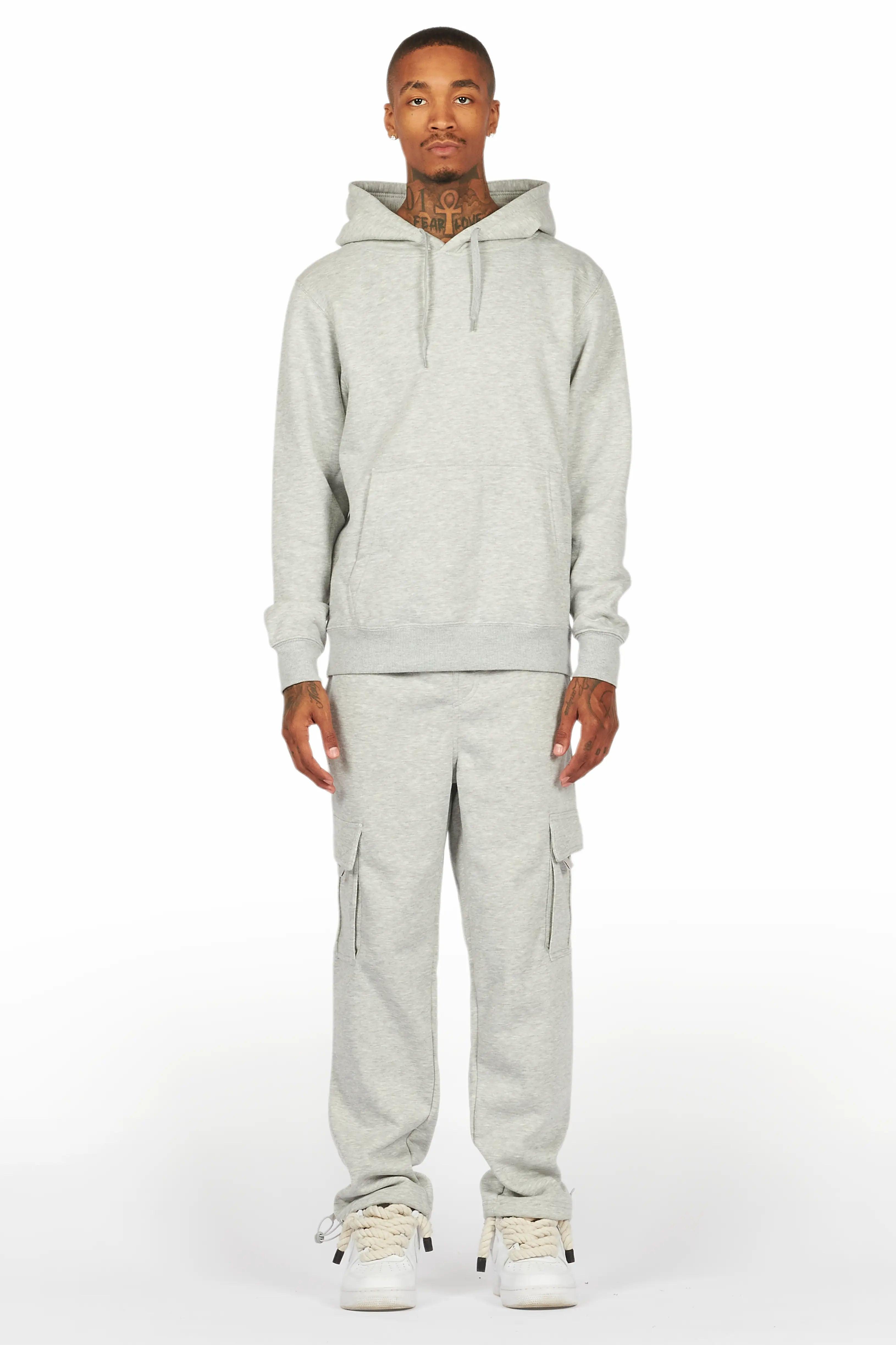 Basic Heather Grey Hoodie/Cargo Sweat Pant Set Male Product Image