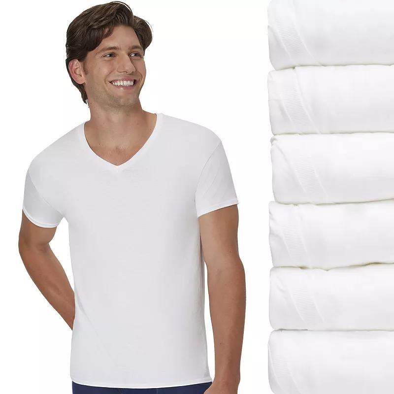 Hanes Ultimate Mens V-Neck Undershirt Pack, ComfortSoft, White 6-Pack 2XL Product Image