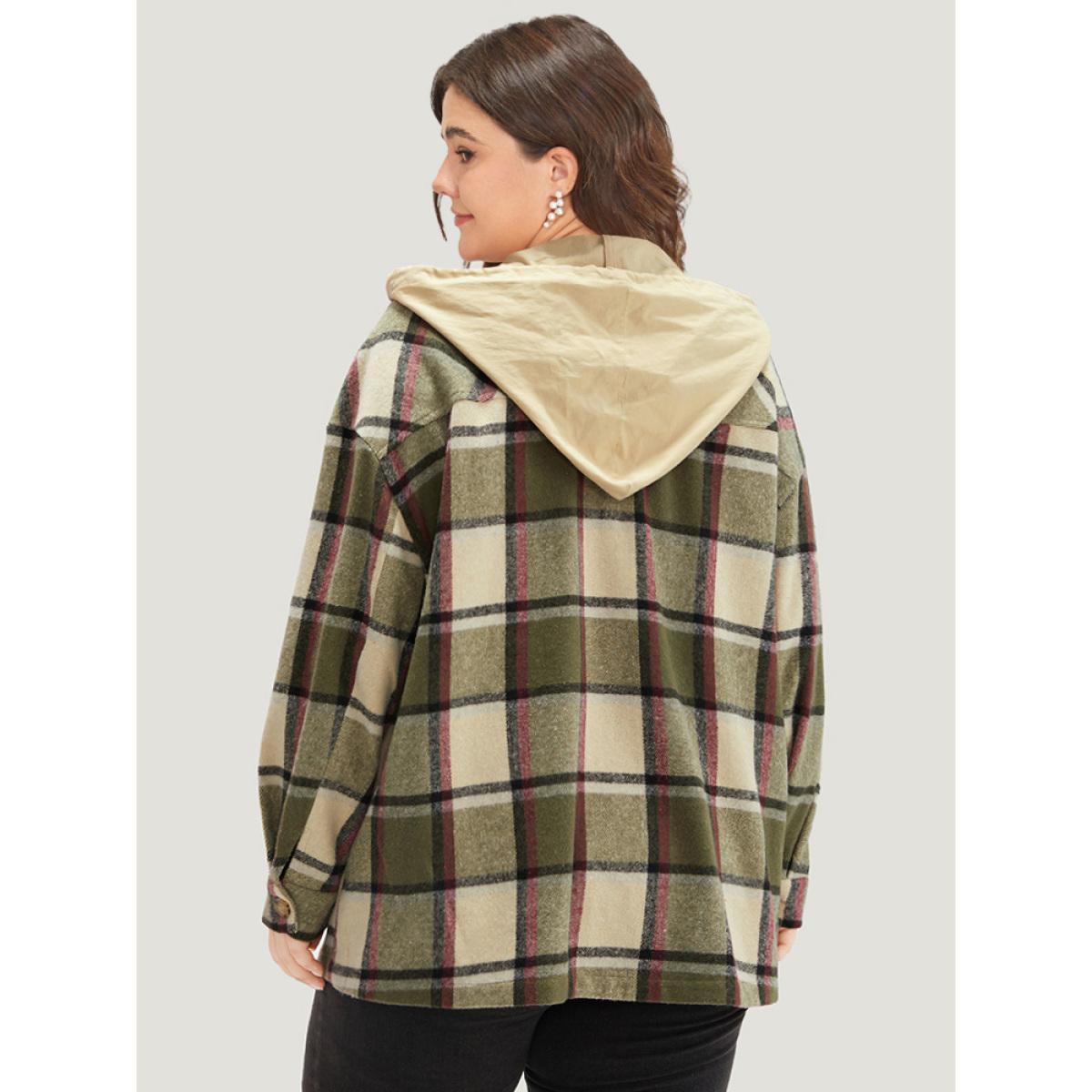 Plus Size Plaid Hooded Drawstring Pocket Coat Women Multicolor Contrast Pocket Dailywear Jackets BloomChic 18-20/2X Product Image