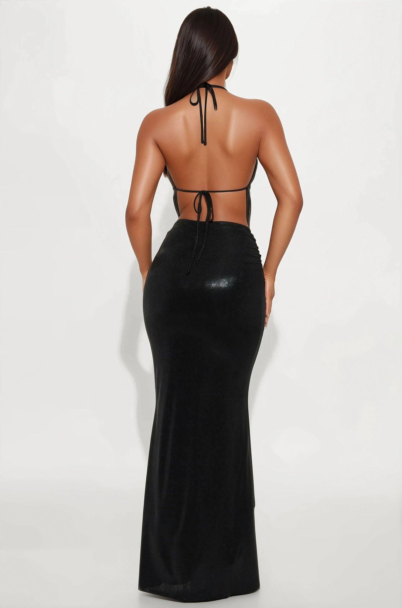 Draped In Desire Slinky Maxi Skirt Set - Black Product Image