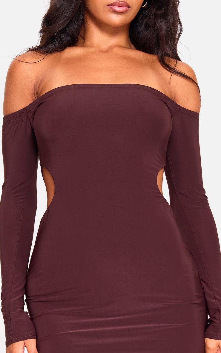  Chocolate Double Layer Long Sleeve Bardot Cut Out Midi Dress Product Image