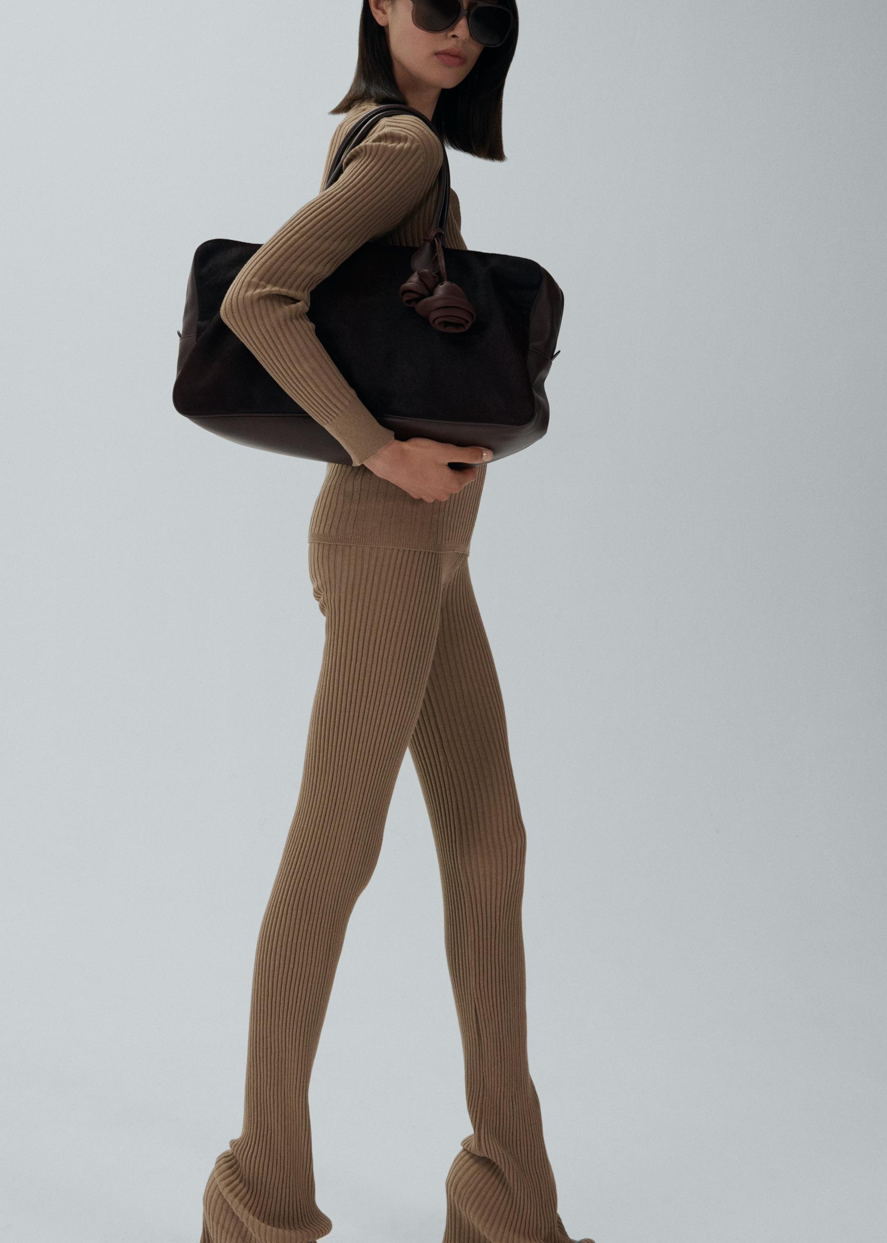 Rib stitch cardigan sweater in brown Product Image