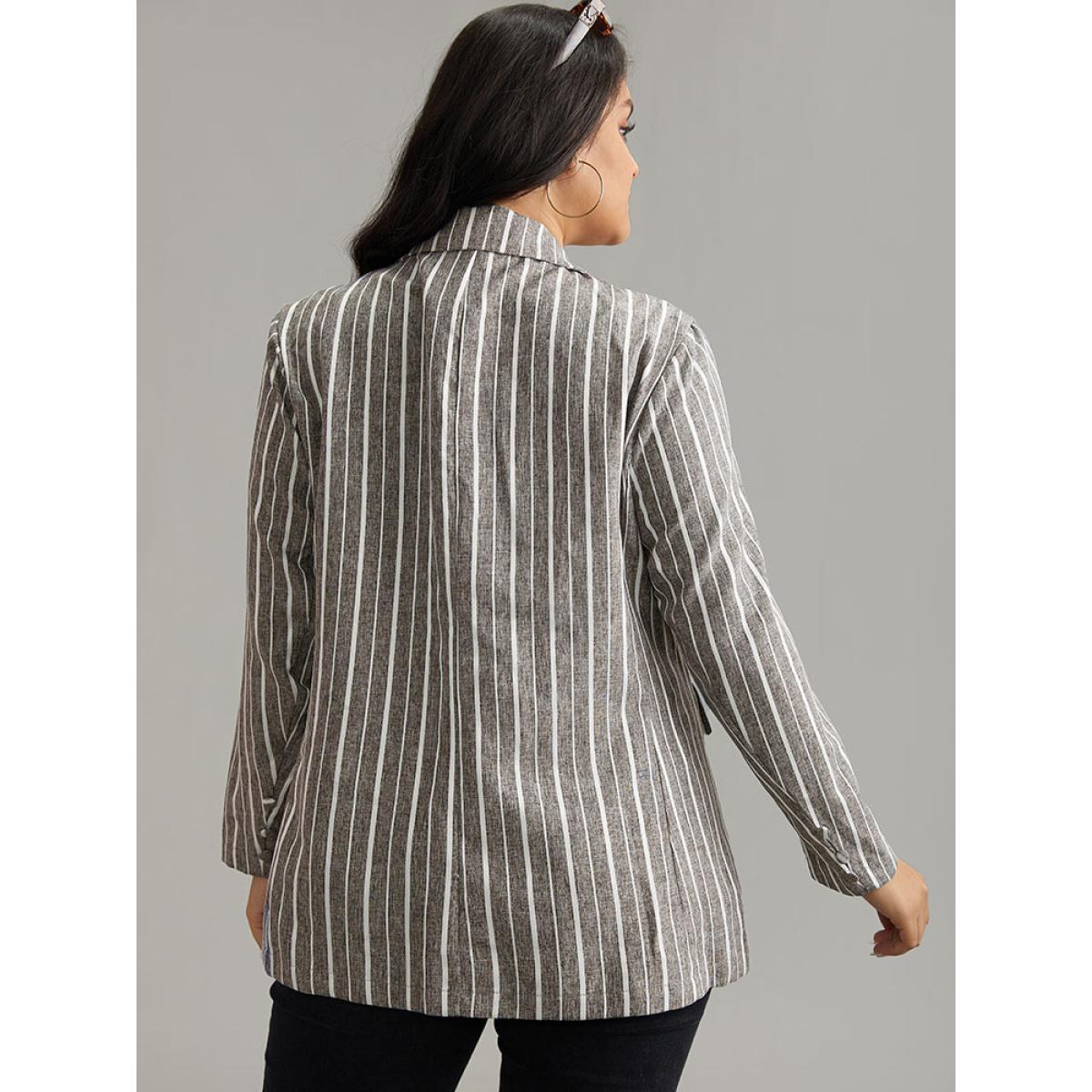 Plus Size Striped Suit Collar Button Up Blazer DimGray Women Dailywear Striped Contrast Sleeve Long Sleeve Suit Collar 10/M Pocket Casual Blazers BloomChic Product Image
