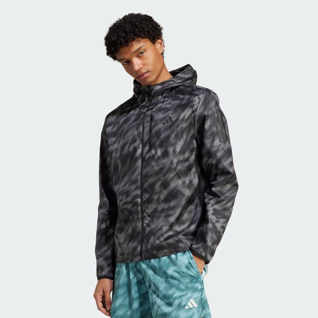 adidas Own The Run Allover Print Jacket Grey Four XL Mens Product Image