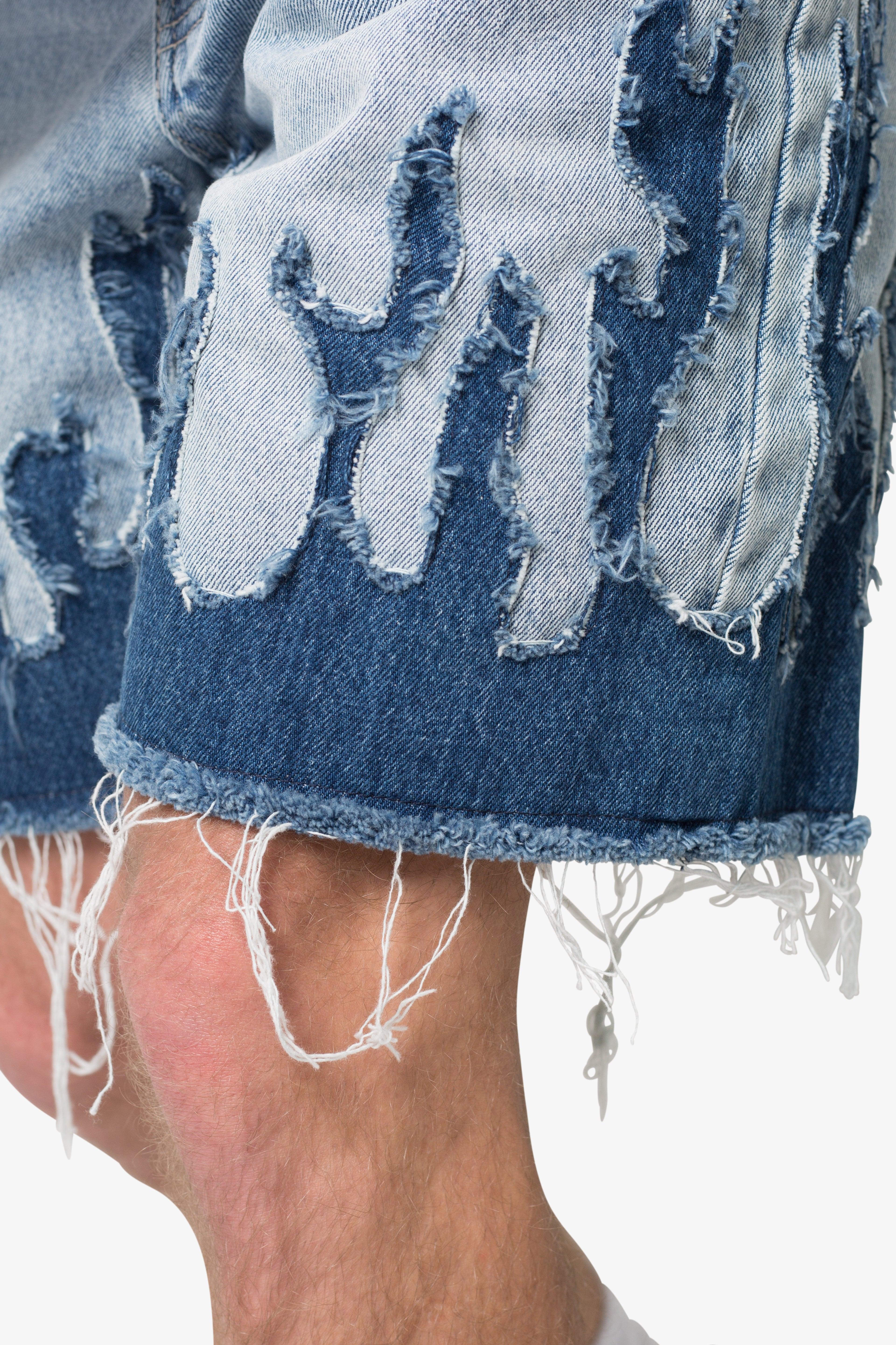 Flame Denim Shorts - Blue Product Image