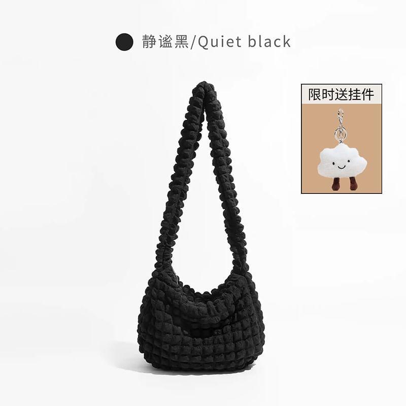 Set: Plain Quilted Shoulder Bag + Bag Charm Product Image