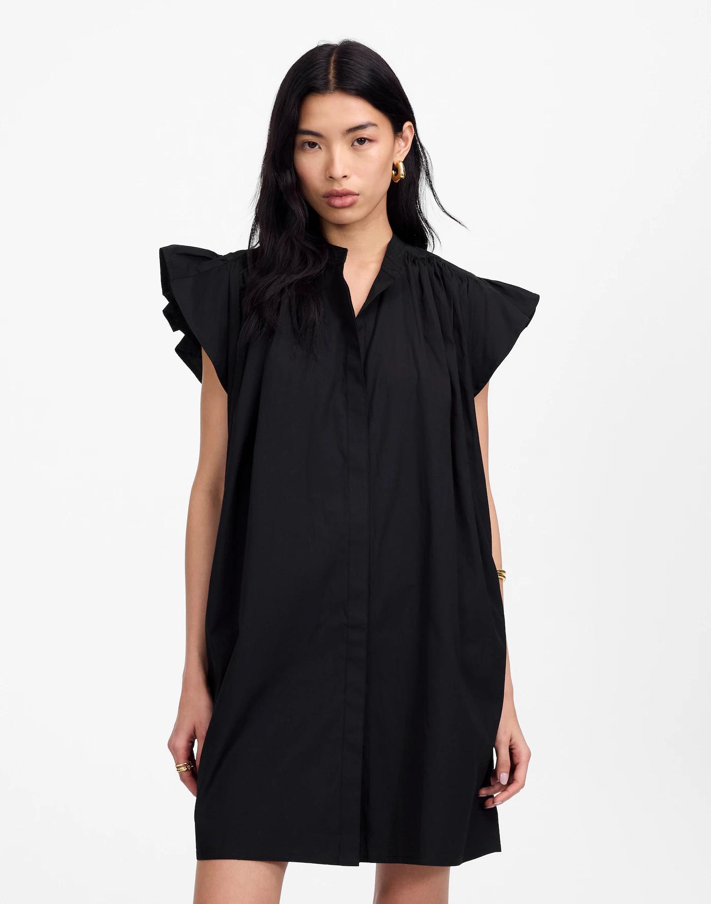 Flutter Sleeve Button-Front Mini Dress in Poplin Product Image