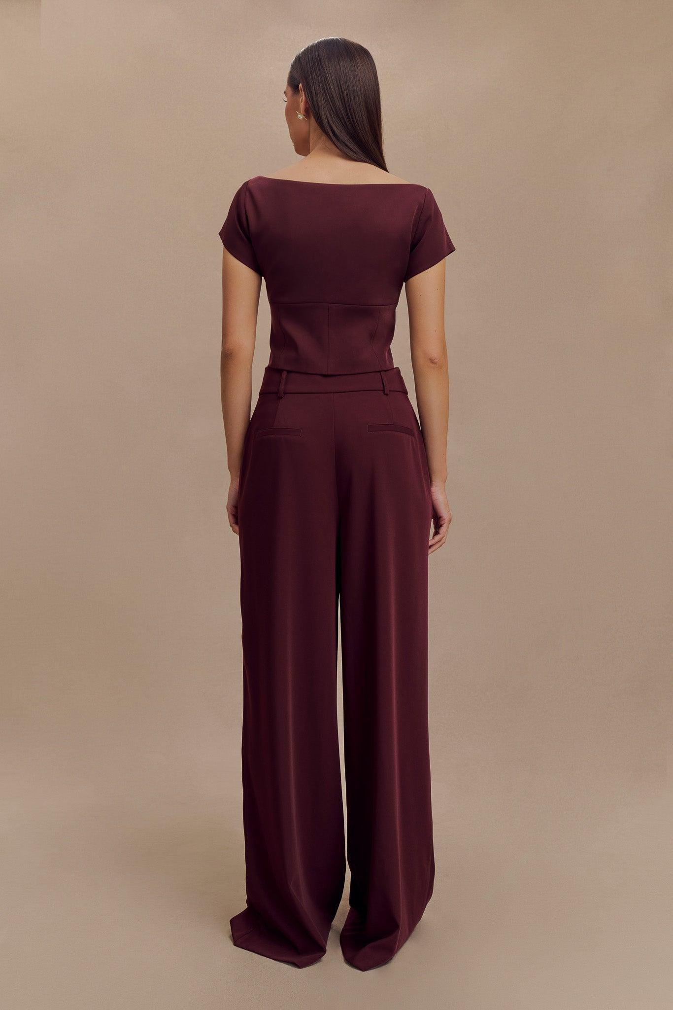 Ellis Cap Sleeve Longline Suiting Top - Mahogany Product Image
