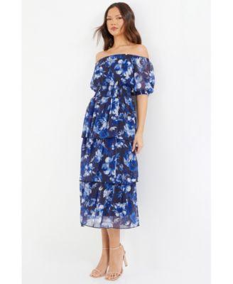 Quiz Womens Chiffon Floral Bardot Tiered Midi Dress Product Image