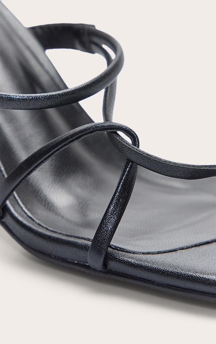 Black Pu Square Toe Thin Block High Heeled Mules Product Image