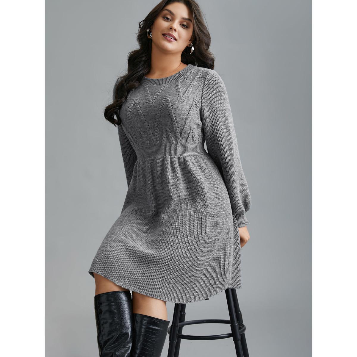 Plus Size Cable Knit Elastic Waist Midi Sweater Dress DarkGray Women Timeless Bodycon Long Sleeve Elegant Sweater Dresses BloomChic 22-24/3X Product Image