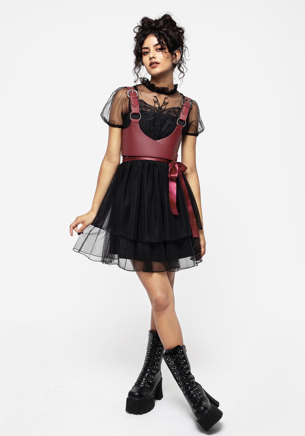 Hysteria Butterfly Applique Frill Neck Tulle Mini Dress Product Image