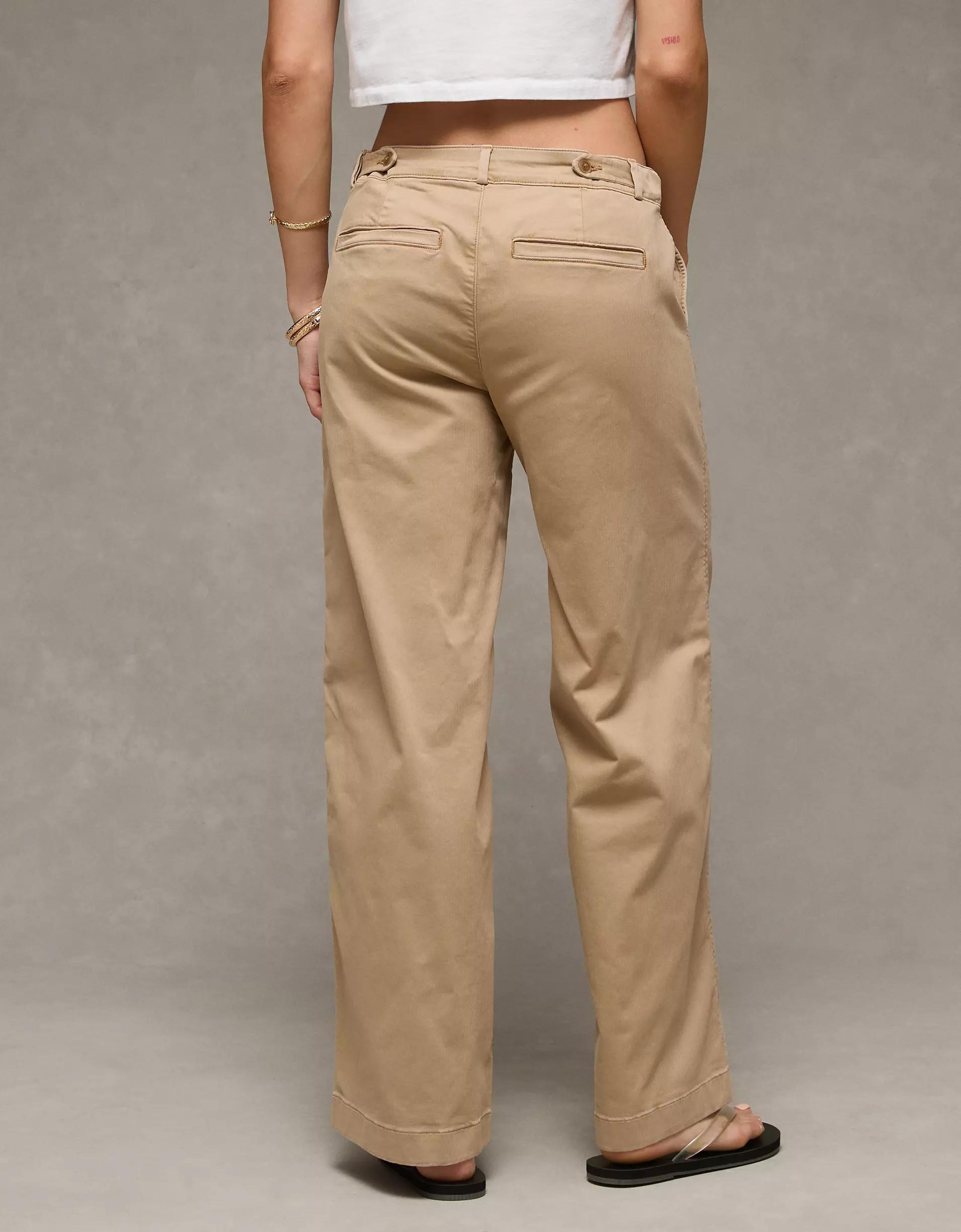 AE Stretch Low-Rise Wide-Leg Khaki Pant Product Image