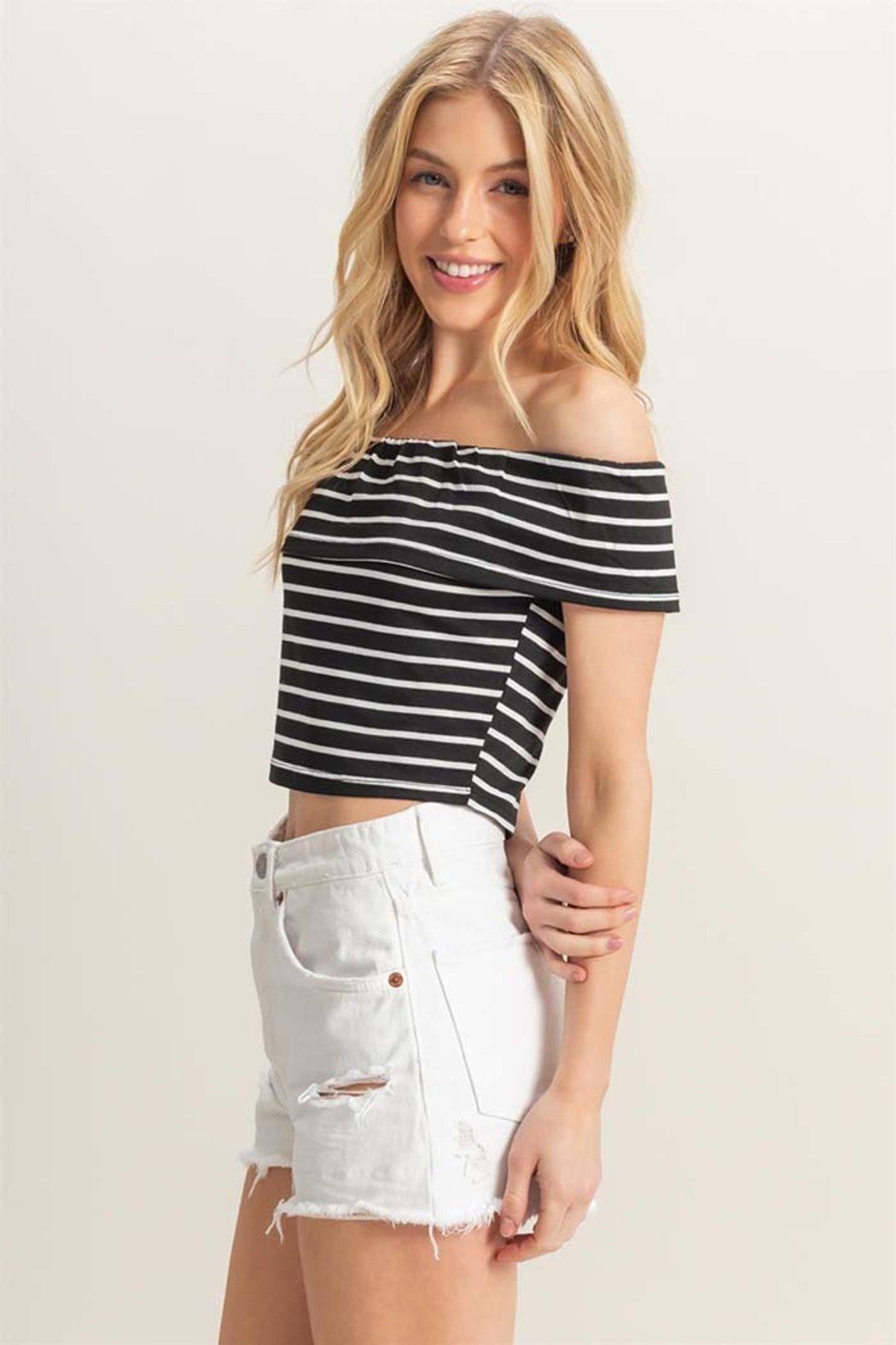 Off Shoulder Striped Snug Fit Knit Top Product Image