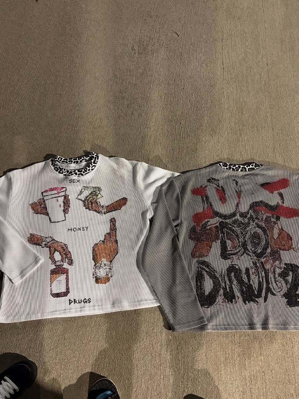 Y2K Leopard Print Round Neck T-Shirt Long Sleeve Product Image