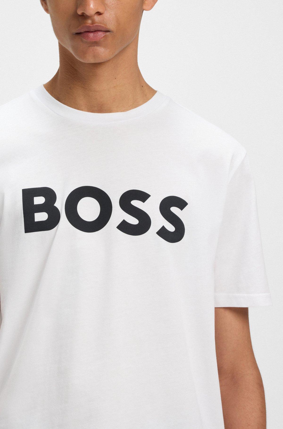 Cotton-jersey T-shirt with curved-logo print Product Image