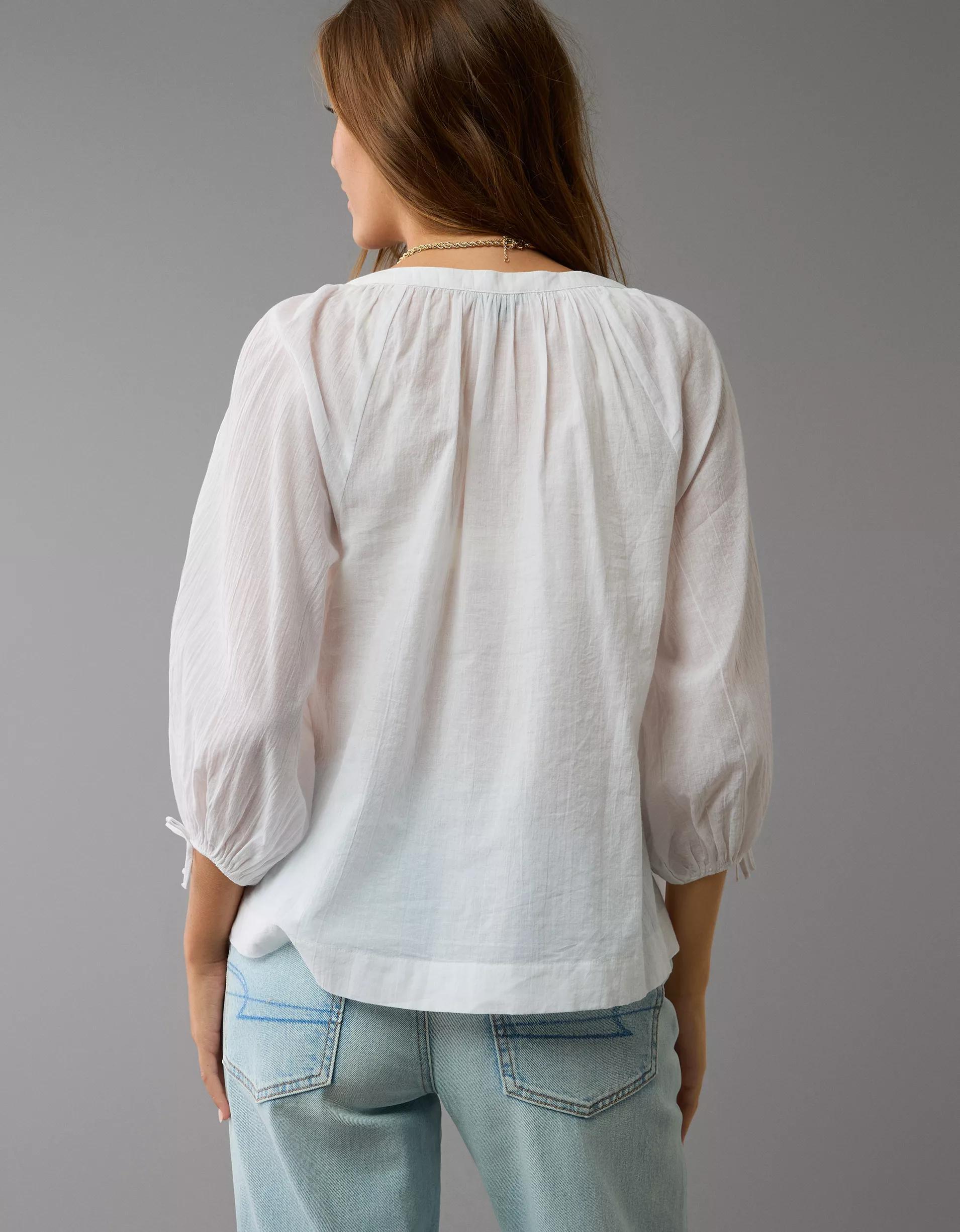 AE Long-Sleeve Open Neck Blouse Product Image