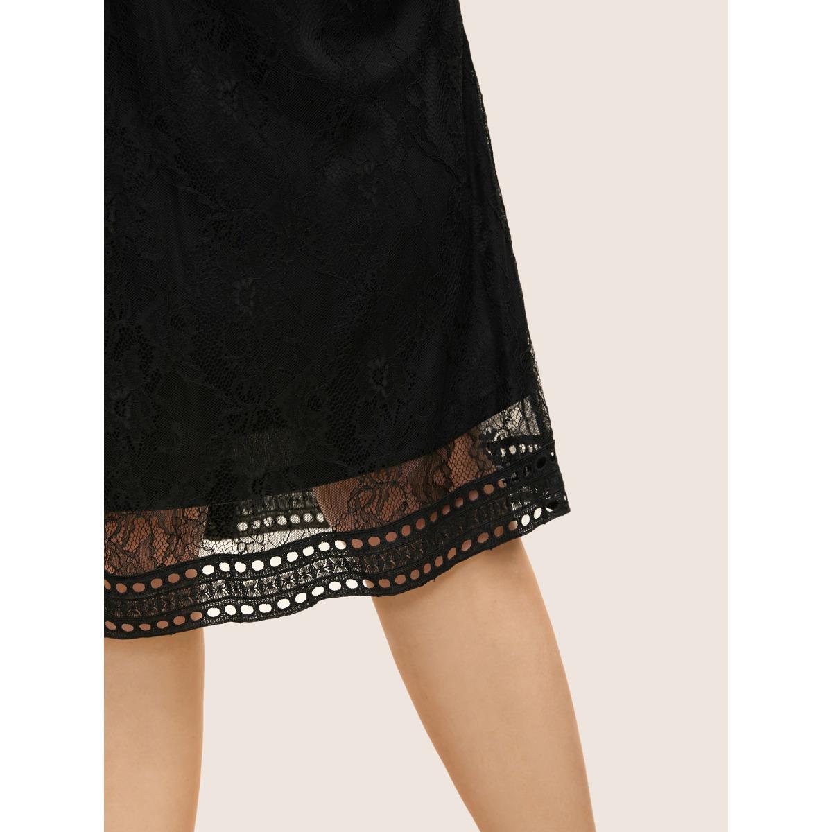 Plus Size Crochet Lace Mesh Pocket Tank Dress Black Women Cocktail Woven ribbon&lace trim V-neck Sleeveless Curvy BloomChic 26/4X Product Image