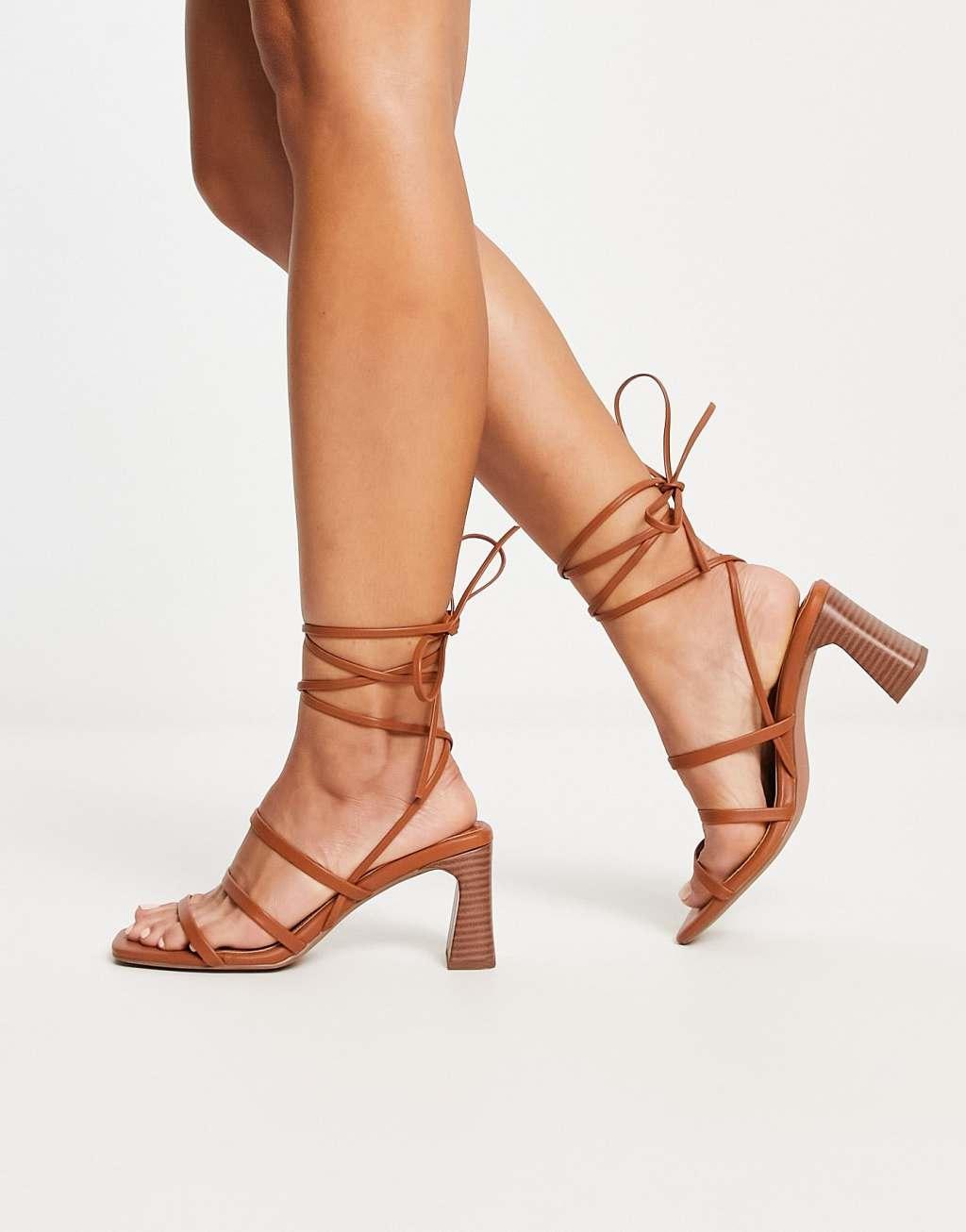 ASOS DESIGN Wide Fit Hidden strappy tie leg mid heeled sandals Product Image