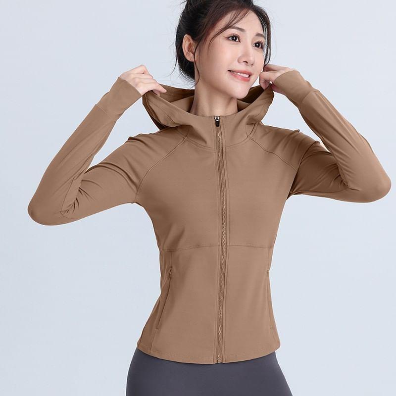 Hooded Plain Zip Up Cropped Sport Jacket Product Image