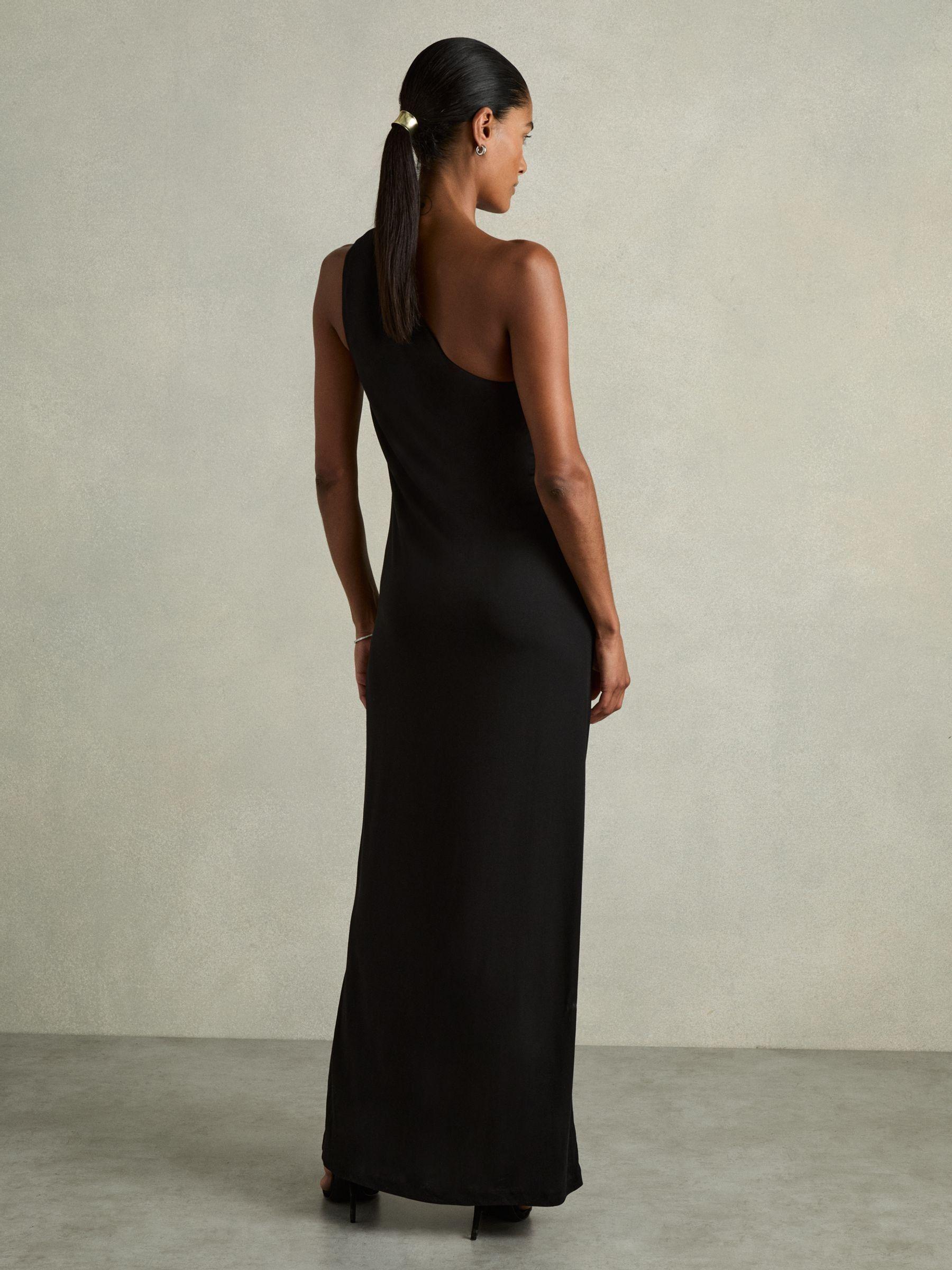 One-Shoulder Jersey Maxi Dress in Black Product Image