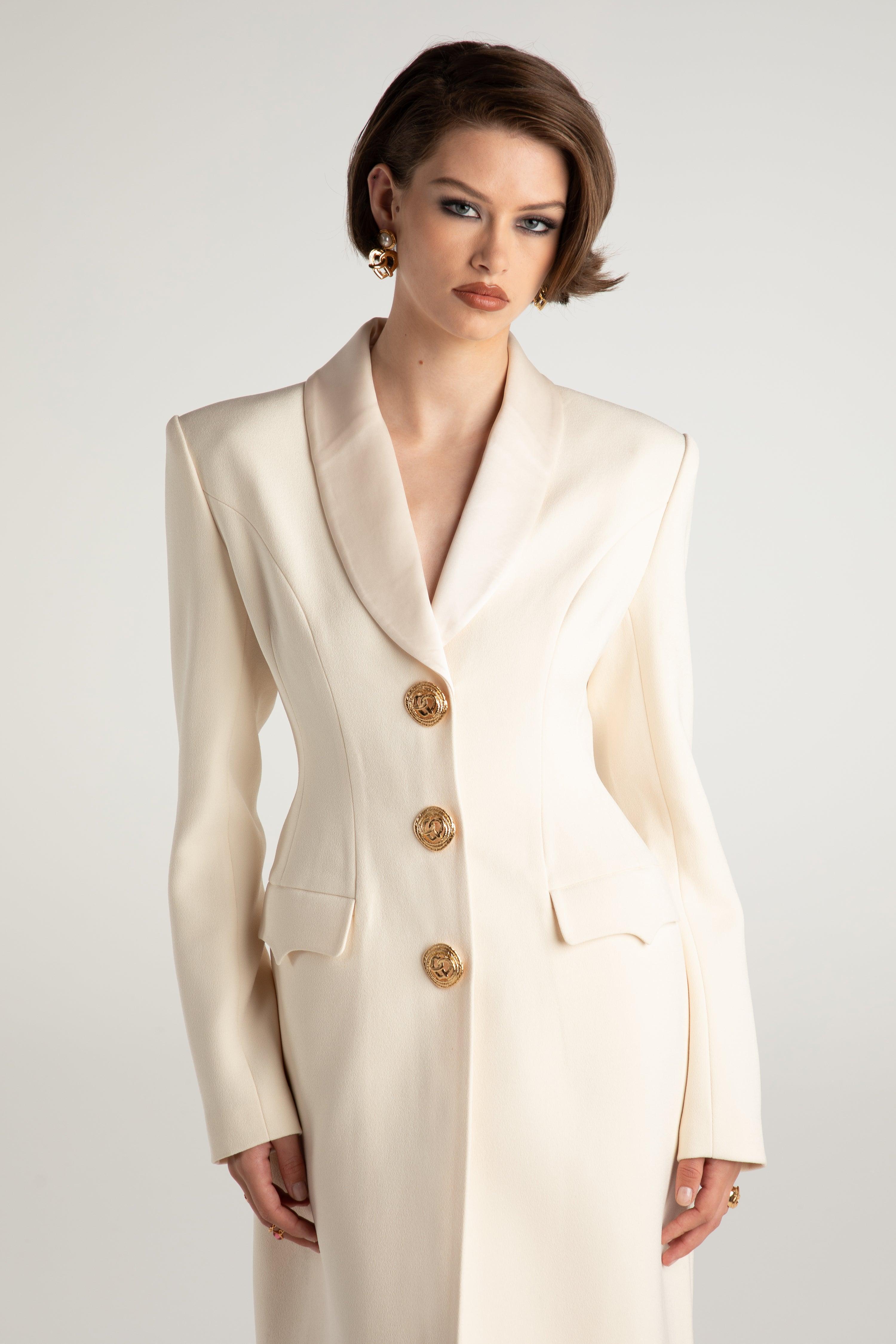 Evie Long Suit Jacket (White) Product Image