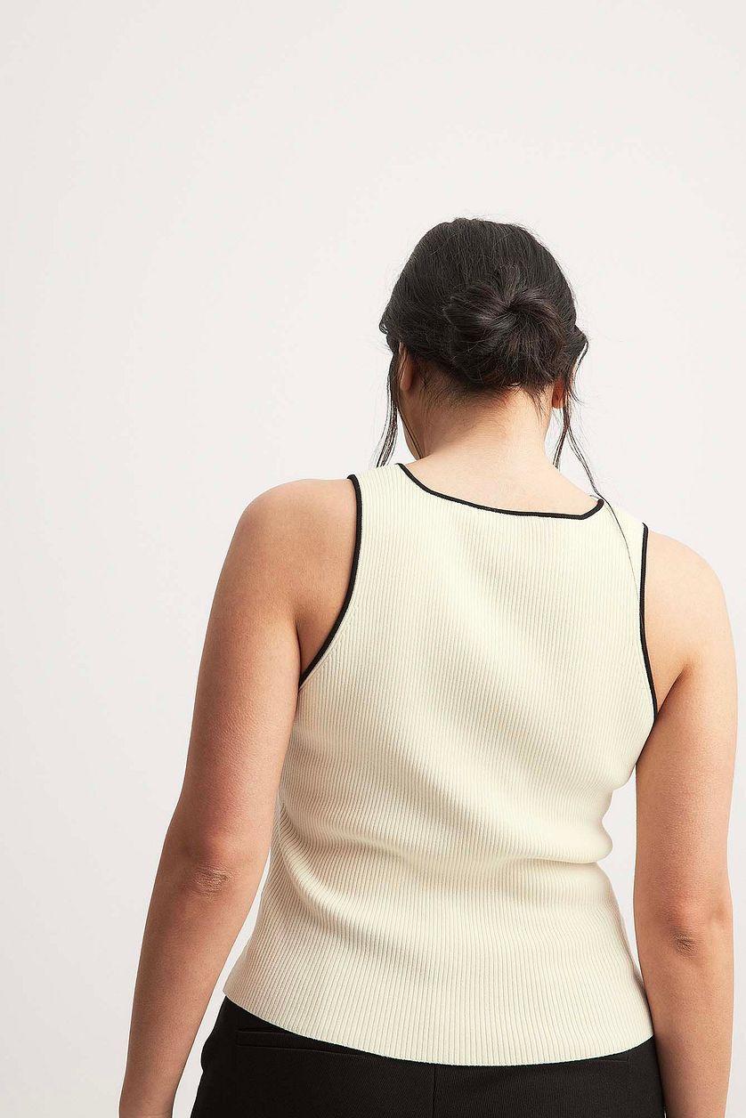 Knitted V-Neck Contrast Top Product Image