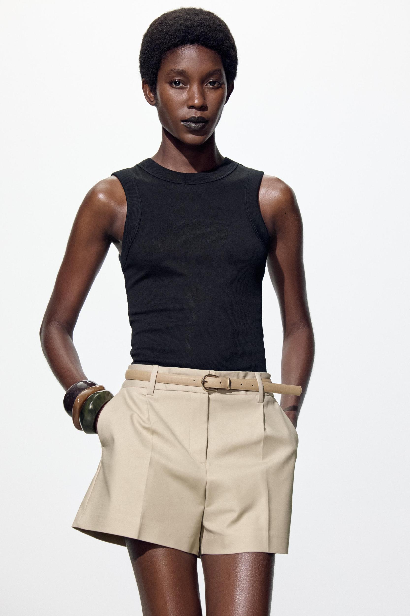 BELTED SHORTS WITH DARTS Product Image