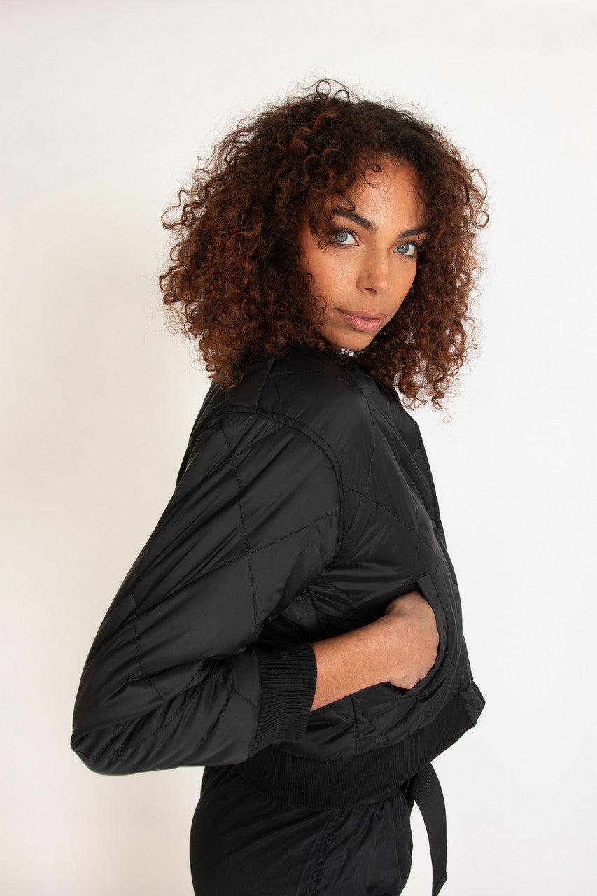 Black Quilted Bomber Jacket Product Image