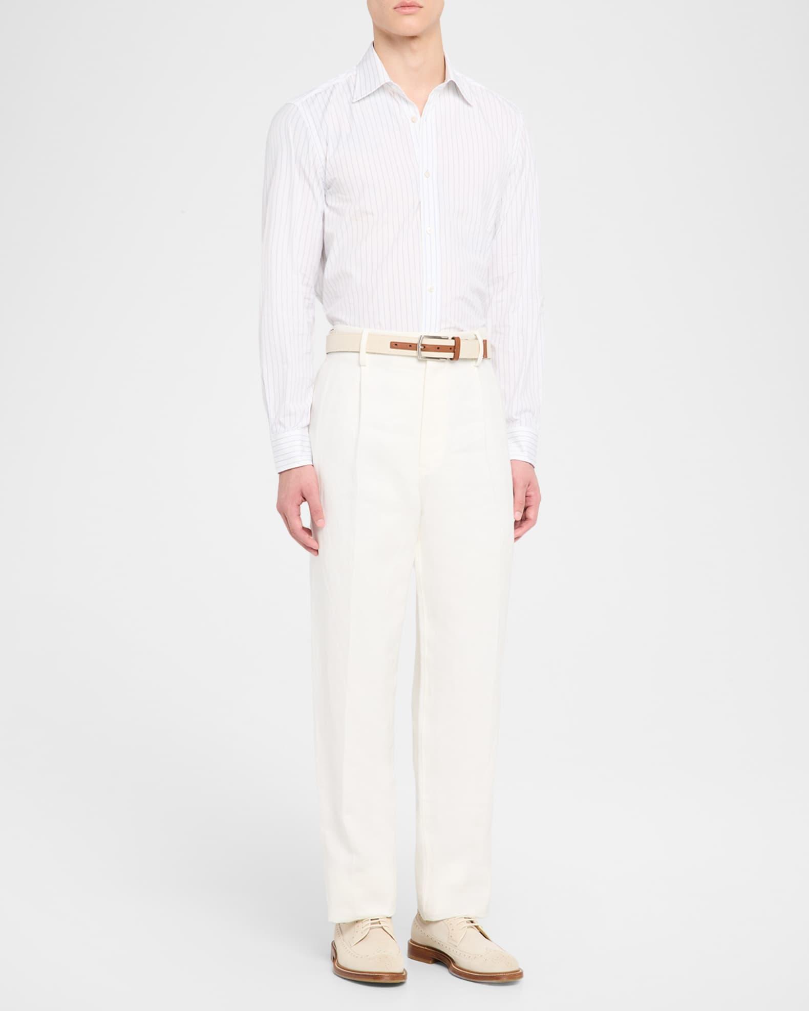 Men's Cotton Stripe Point-Collar Sport Shirt Product Image