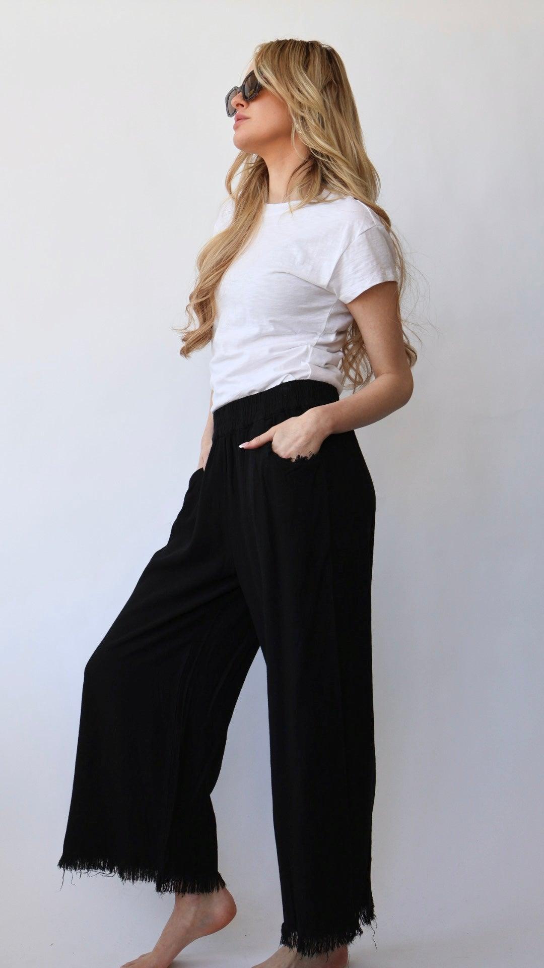 Ankle Length Wide Leg Linen Pant Product Image