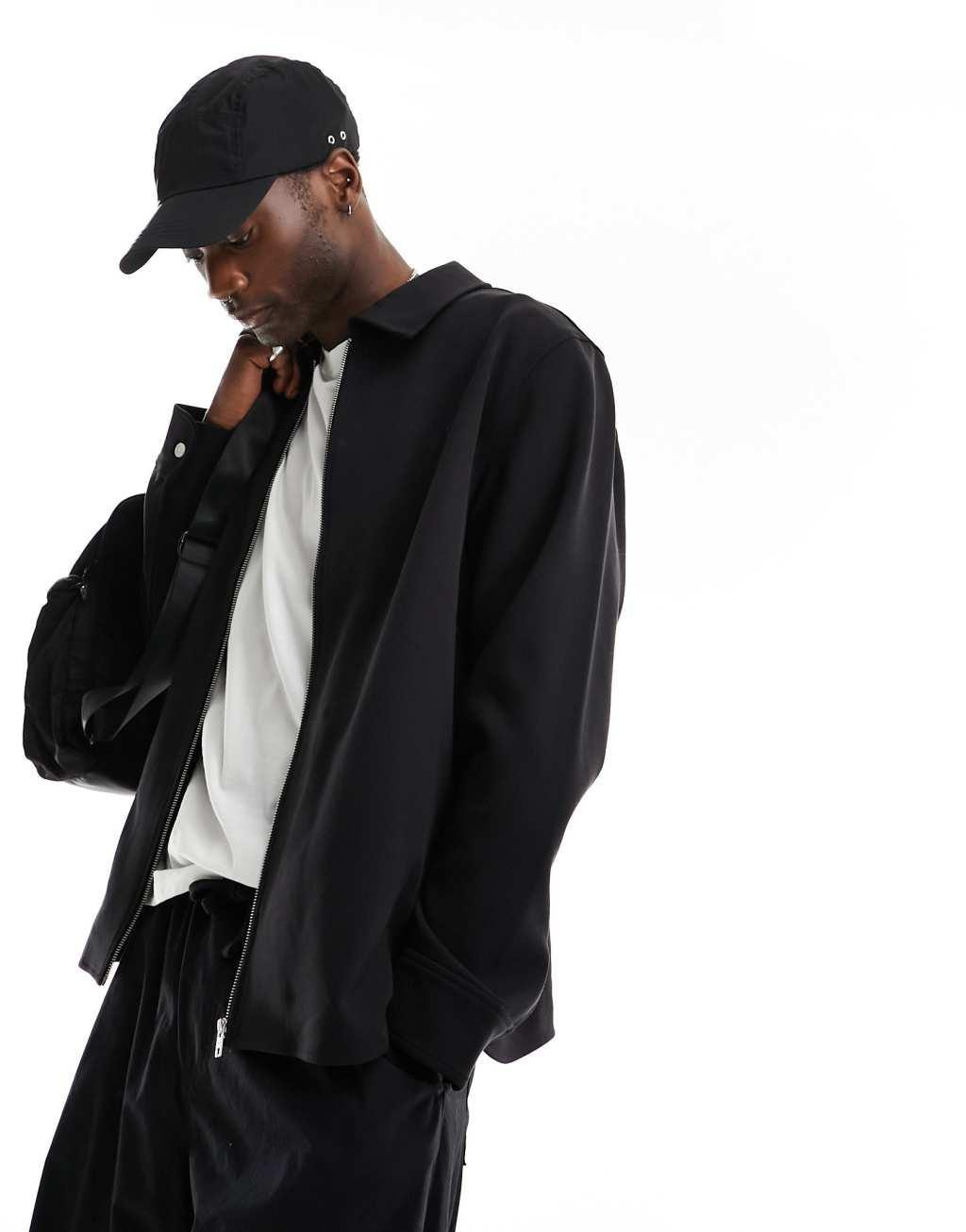 Weekday Curtis relaxed fit overshirt in black Product Image