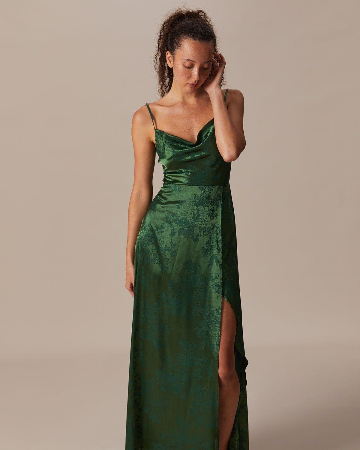 The Green Cowl Neck Jacquard Satin Maxi Dress Product Image