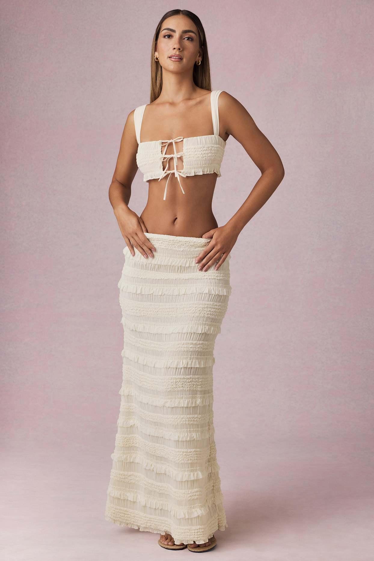 Ruffled Mid-Rise Maxi Skirt in Ivory Product Image