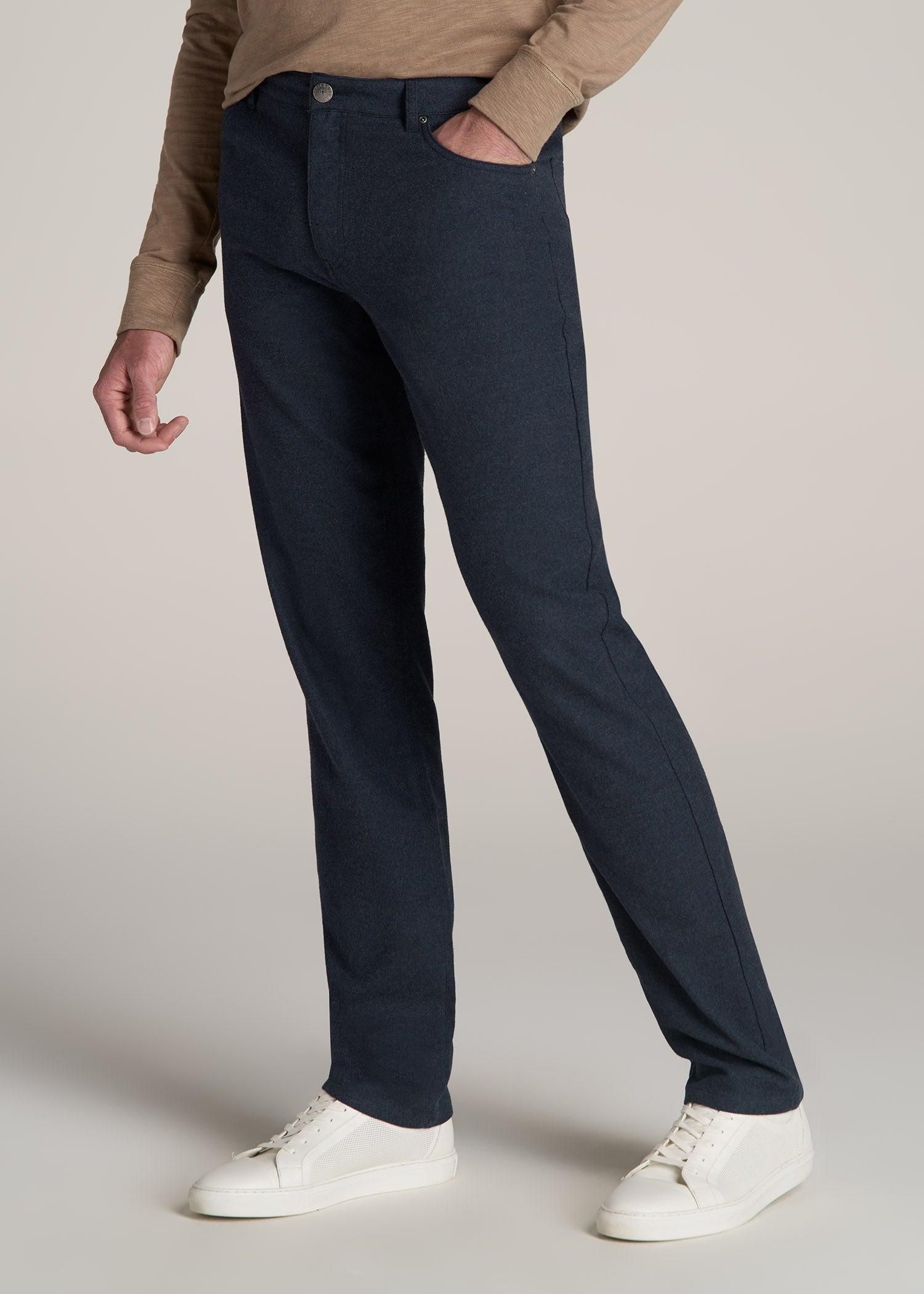 TAPERED-FIT Stretch Flannel 5 Pocket Pants for Tall Men in Dark Indigo Mix Male Product Image