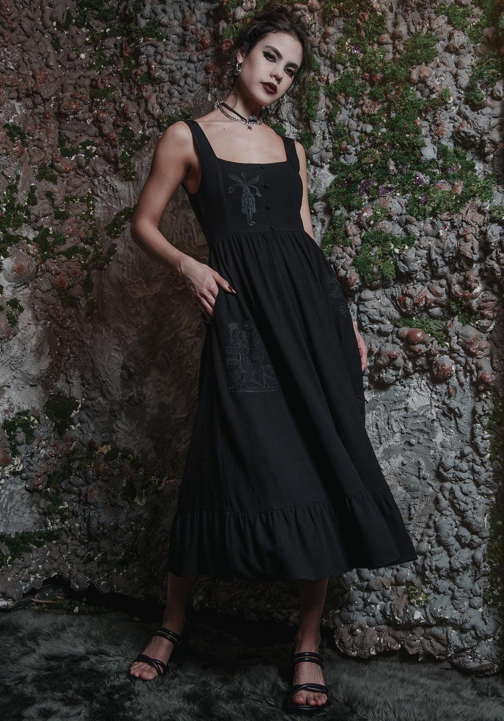 Mandrake Linen-Blend Embroidered Midi Dress Product Image