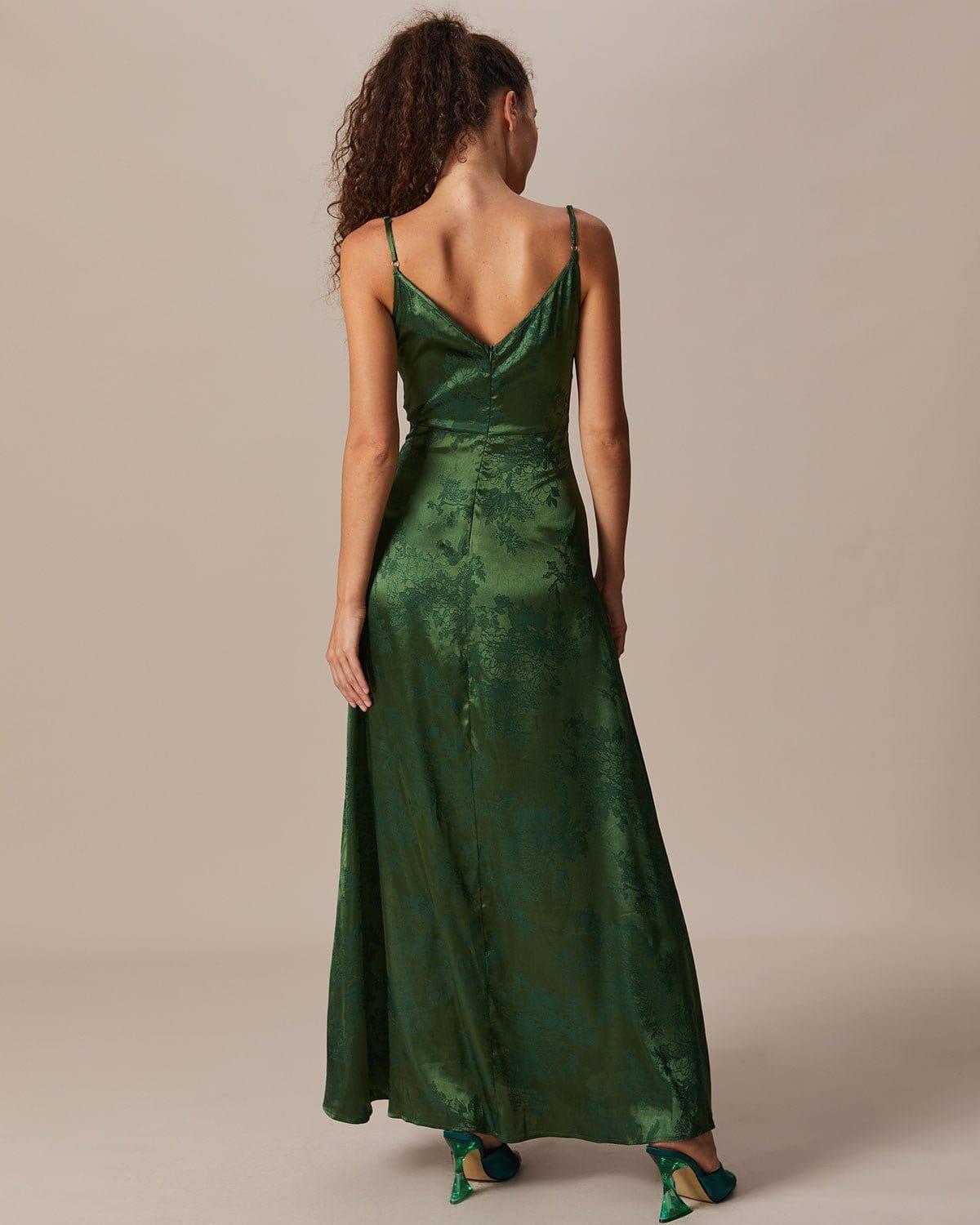 The Green Cowl Neck Jacquard Satin Maxi Dress Product Image