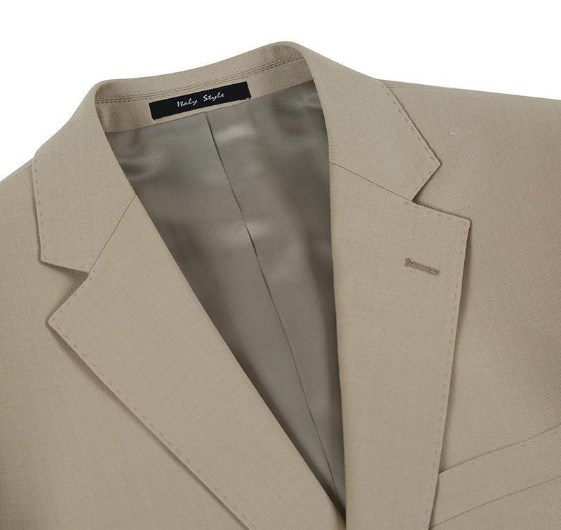 Bevagna Collection - Beige 100% Virgin Wool Regular Fit Pick Stitched 2 Piece Suit Product Image