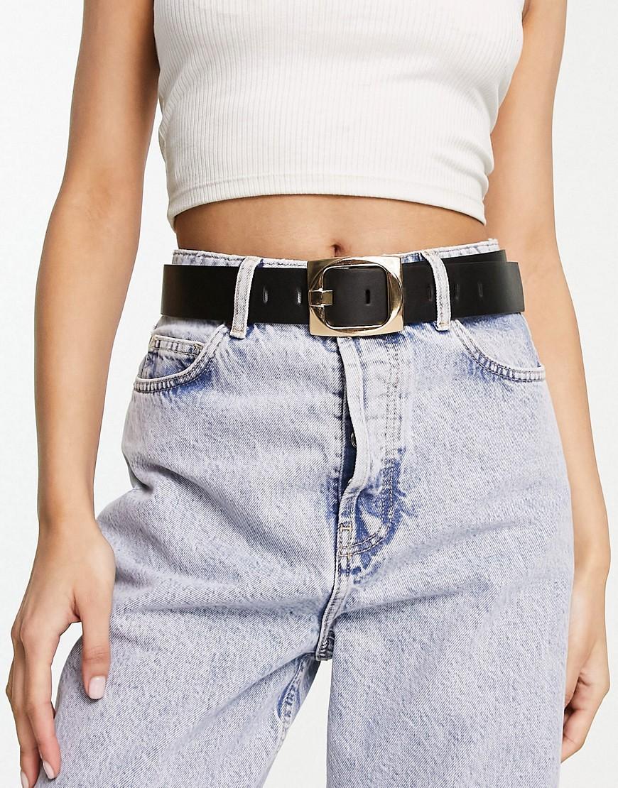 ASOS DESIGN chunky gold buckle waist and hip jeans belt Product Image