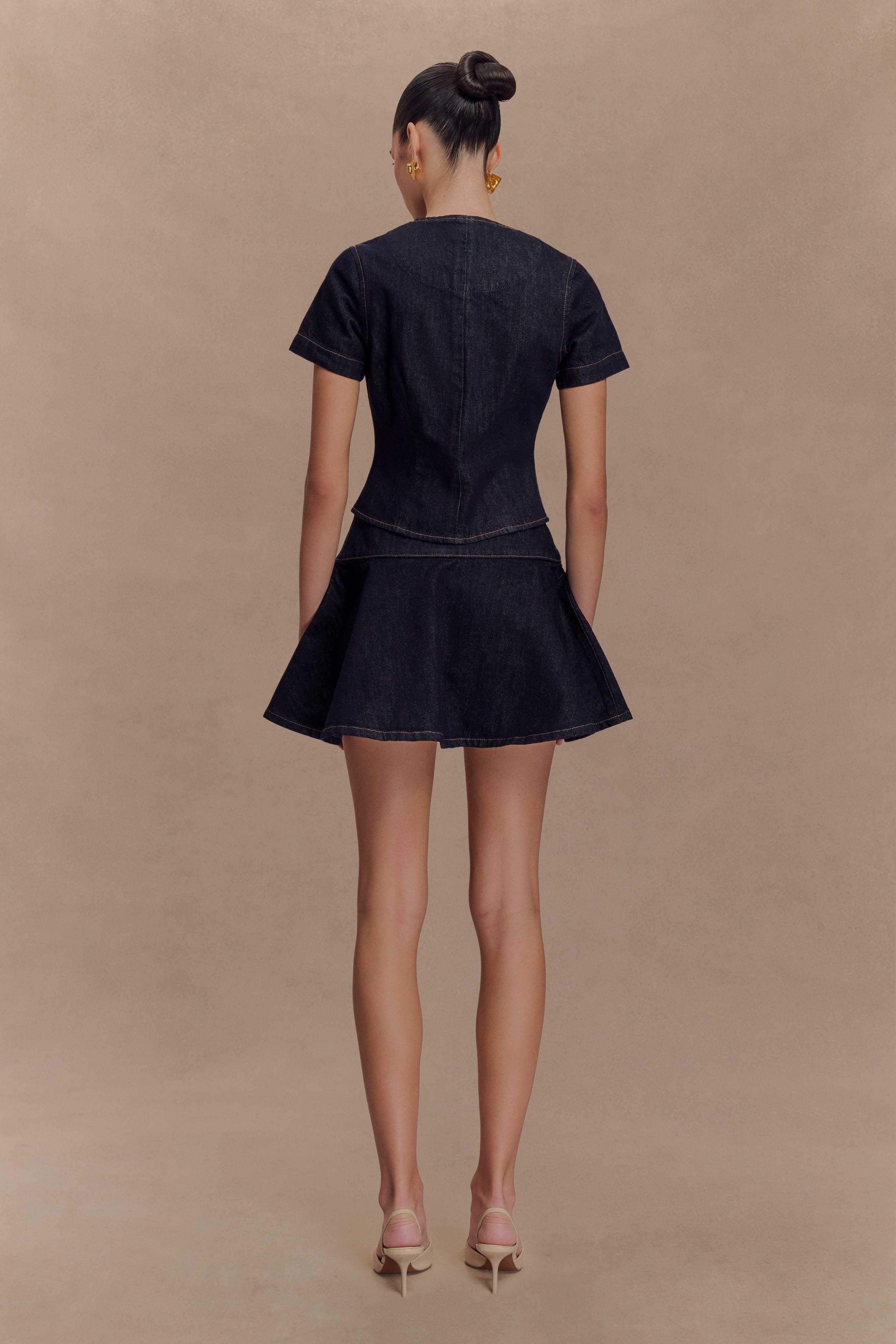 Bethany Short Sleeve Buttoned Denim Top - Washed Indigo Blue Product Image