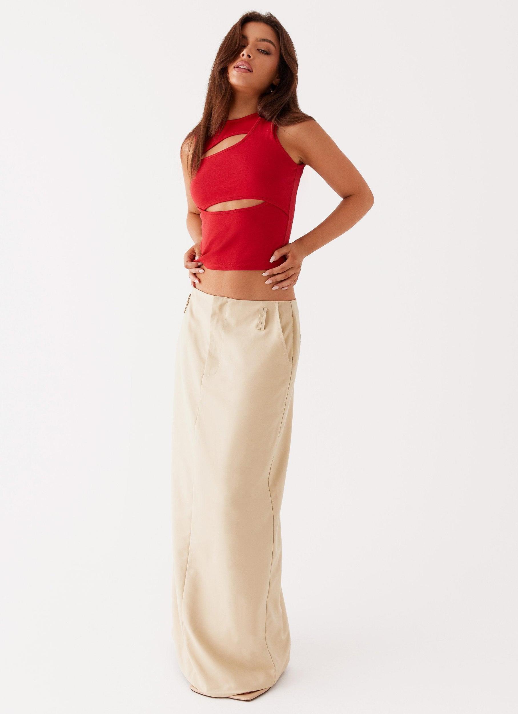 Beyond Cut Out Mesh Top - Red Product Image