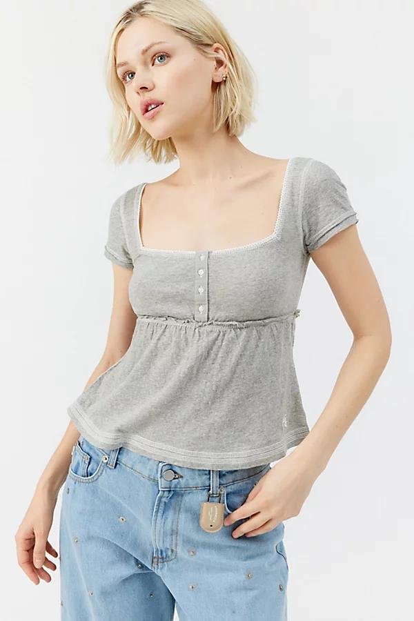 BDG Brittney Square Neck Henley Babydoll Tee Womens at Urban Outfitters Product Image