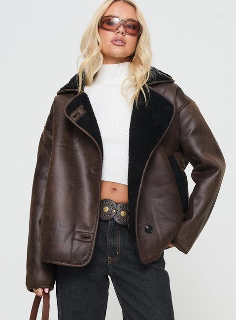 Nunez Faux Leather Jacket Washed Brown / Black Product Image