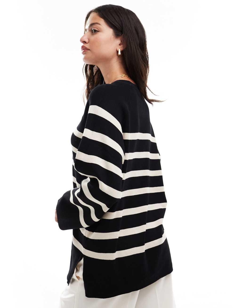 Object oversized knit striped sweater black Product Image