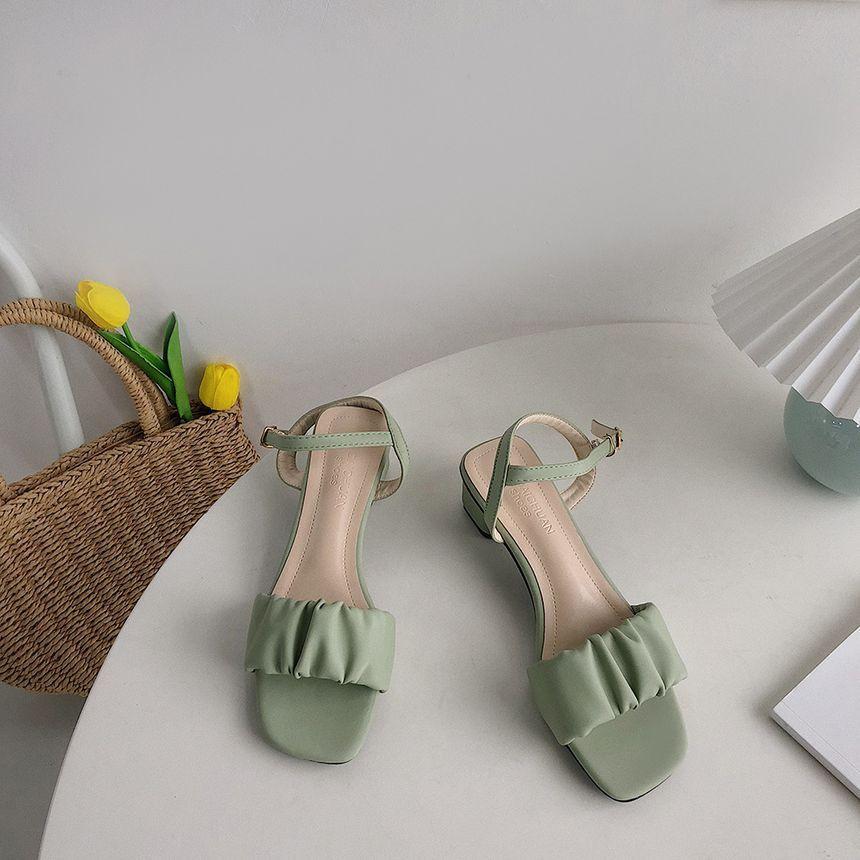 Shirred Ankle Strap Chunky Heel Sandals Product Image