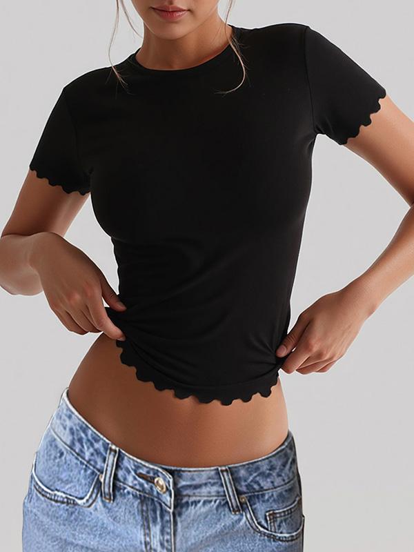 Short Sleeves Skinny Solid Color Round-Neck T-Shirts Tops Product Image