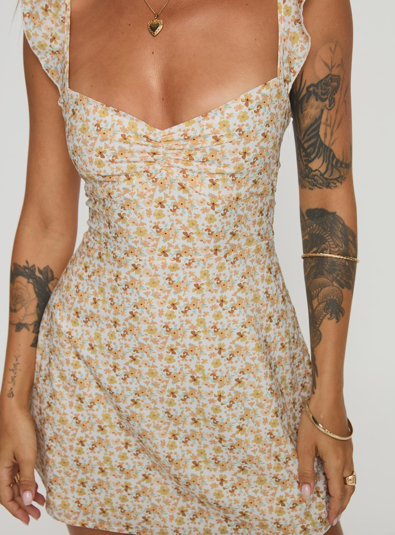 Landon Mini Dress Yellow Floral Product Image