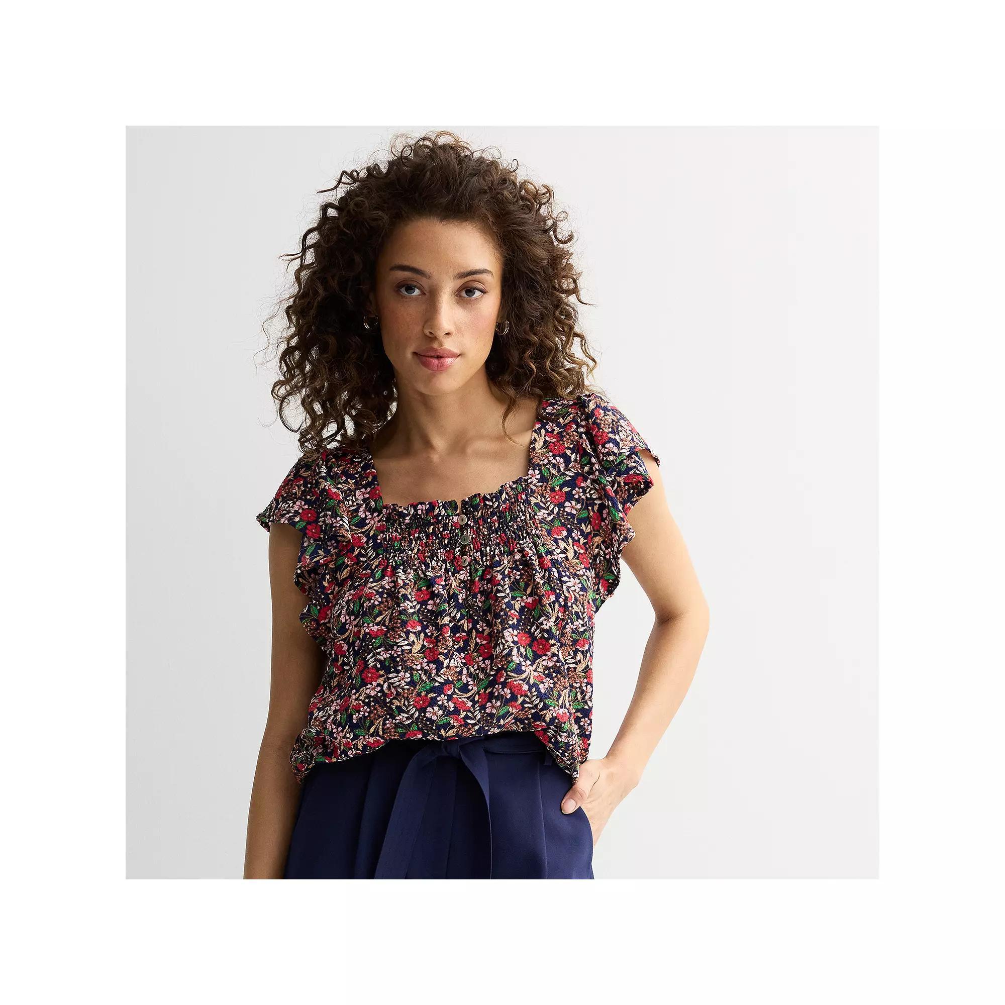 Women's Draper James Flutter Sleeve Smocked Top, Size: XL, Blue Team Product Image