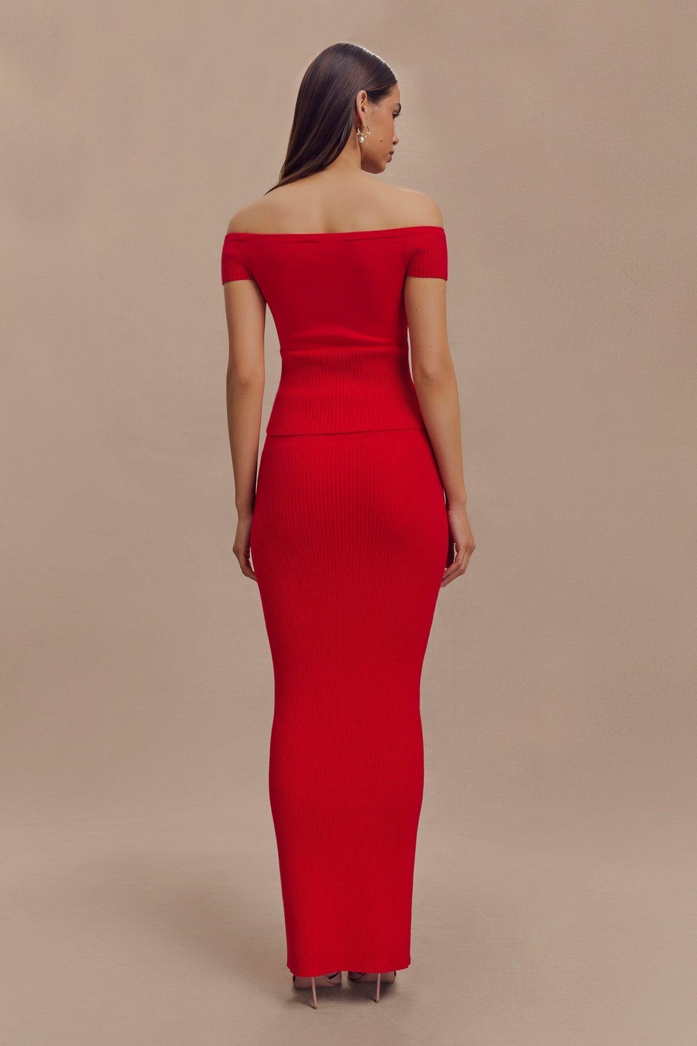 Mathilde Ribbed Knit Maxi Skirt - Ruby Product Image